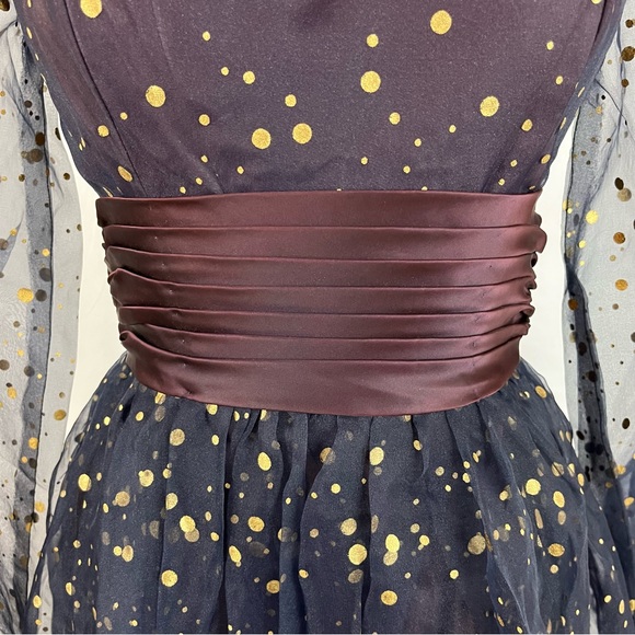 Vintage 50s Maxi Dress Navy & Gold Polka Dot Formal Gown XS/S - Picture 4 of 13
